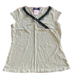 Next Era Girl 10/12 Green Knit Top with Crocheted Neck Edge Boho